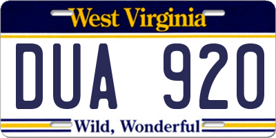 WV license plate DUA920