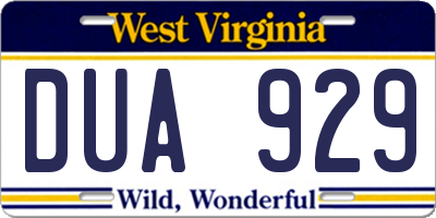 WV license plate DUA929