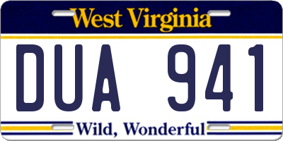 WV license plate DUA941