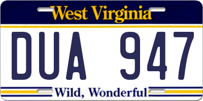 WV license plate DUA947