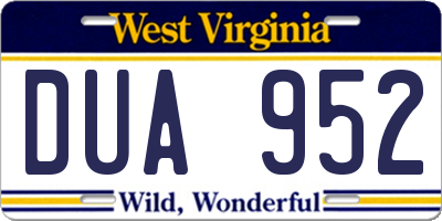 WV license plate DUA952