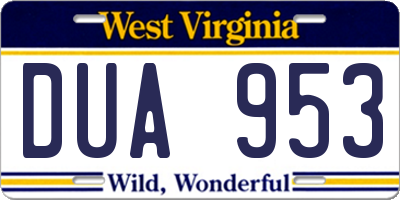 WV license plate DUA953