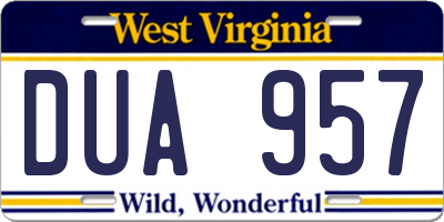 WV license plate DUA957
