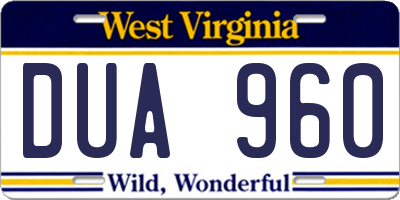 WV license plate DUA960