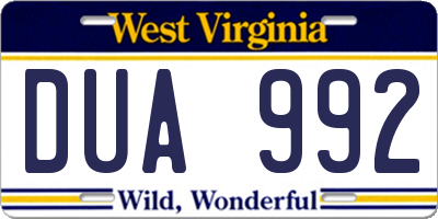 WV license plate DUA992