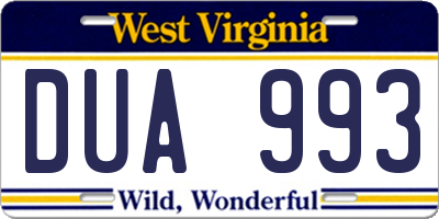 WV license plate DUA993