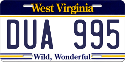 WV license plate DUA995