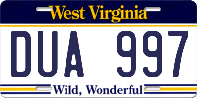 WV license plate DUA997