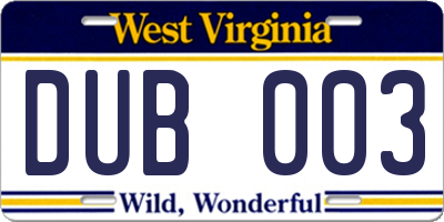 WV license plate DUB003
