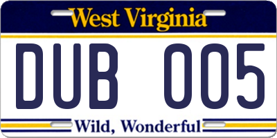 WV license plate DUB005