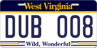 WV license plate DUB008