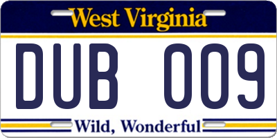 WV license plate DUB009