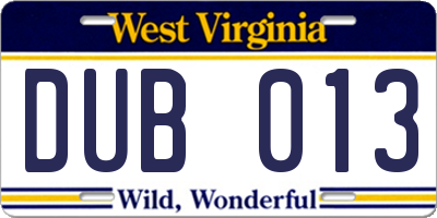 WV license plate DUB013