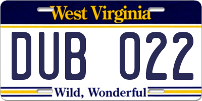 WV license plate DUB022