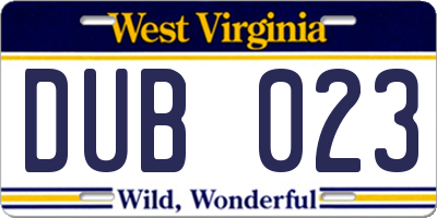 WV license plate DUB023