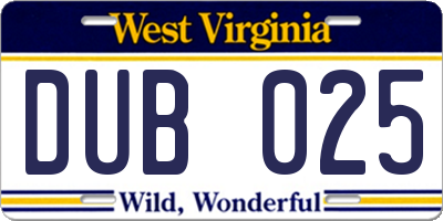 WV license plate DUB025
