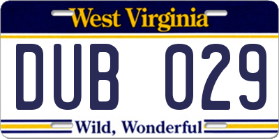 WV license plate DUB029