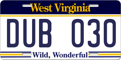 WV license plate DUB030