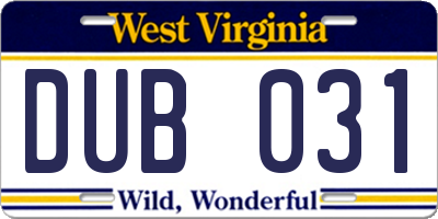 WV license plate DUB031
