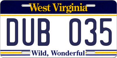 WV license plate DUB035