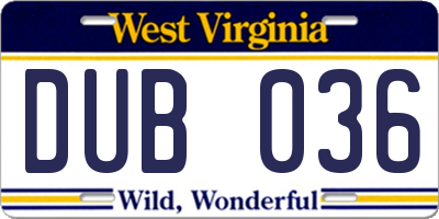 WV license plate DUB036