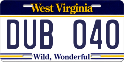WV license plate DUB040