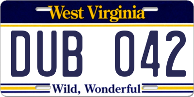 WV license plate DUB042