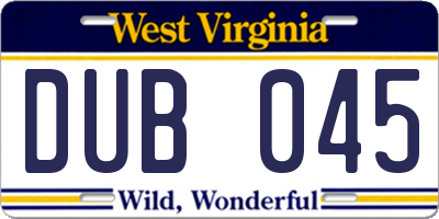 WV license plate DUB045