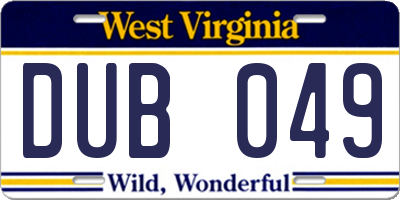 WV license plate DUB049