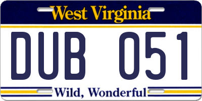 WV license plate DUB051