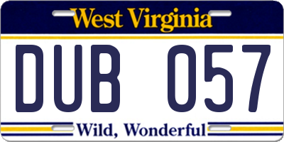 WV license plate DUB057