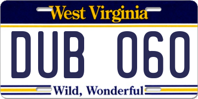 WV license plate DUB060