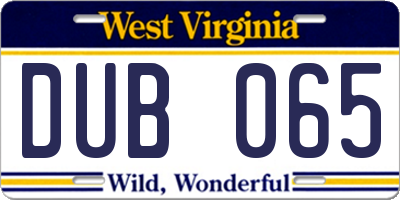 WV license plate DUB065