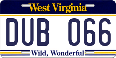 WV license plate DUB066