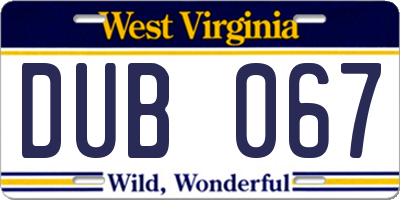 WV license plate DUB067