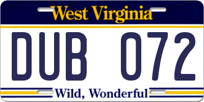 WV license plate DUB072