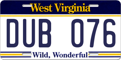 WV license plate DUB076