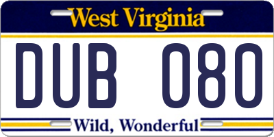 WV license plate DUB080