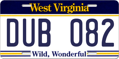WV license plate DUB082