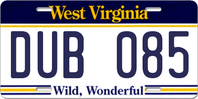 WV license plate DUB085