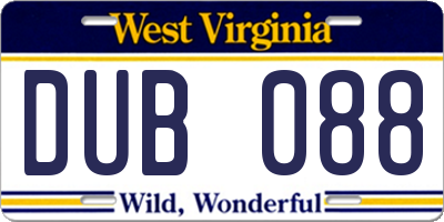 WV license plate DUB088