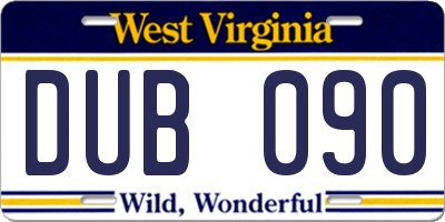 WV license plate DUB090