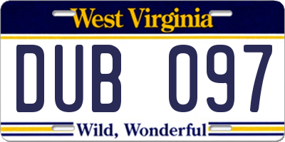 WV license plate DUB097