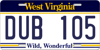 WV license plate DUB105