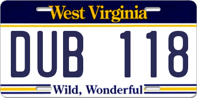 WV license plate DUB118