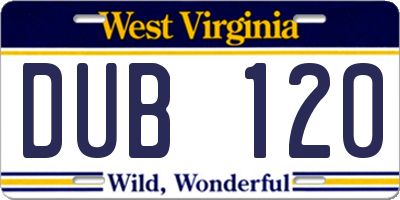 WV license plate DUB120