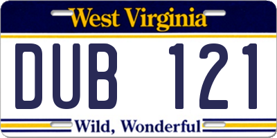 WV license plate DUB121