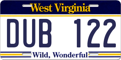 WV license plate DUB122