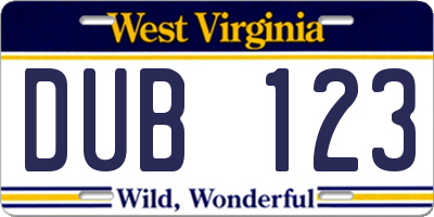 WV license plate DUB123