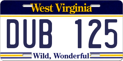 WV license plate DUB125